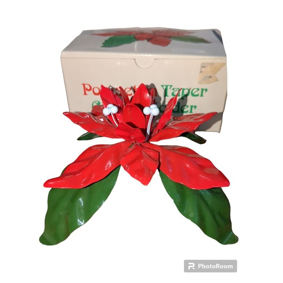 Vintage Dept 56 Poinsettia Taper Candle Holder In Original Box 7175-7 - Picture 6 of 15